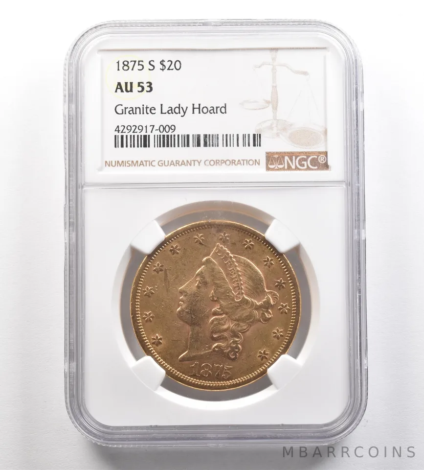 1875-S $20 Liberty Head Gold Double Eagle Granite Lady Hoard AU53 NGC *4292