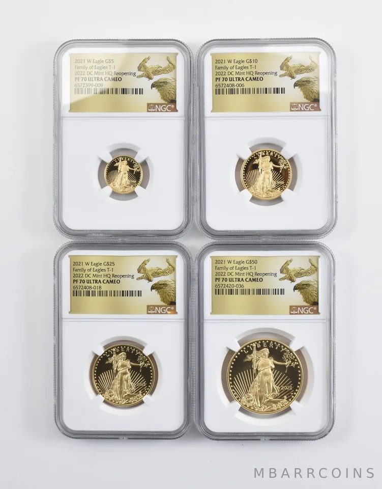 Set 2021-W $5/$10/$25/$50 Gold Eagle Type 1 DC Mint PF70 NGC Low Pop *9377