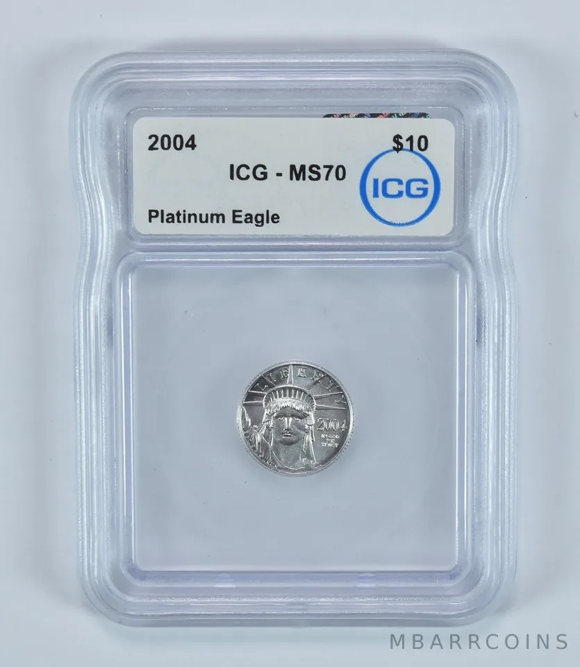 2004 $10 American Platinum Eagle 1/10 Oz Platinum MS70 ICG