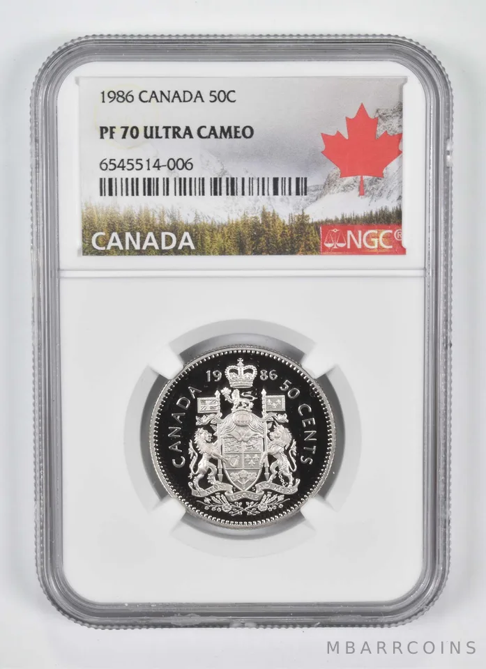 1986 Canada 50C PF70 NGC Canada Lbl