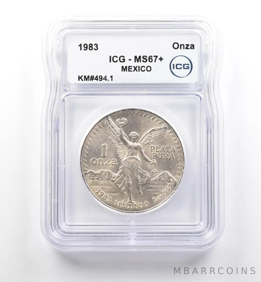1983 Mo Mexico 1 Onza Silver Libertad KM#494.1 MS67+ ICG *7514
