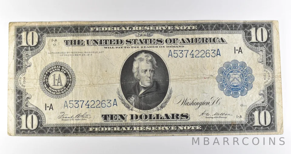 1914 $10 Boston MA FRN Large Note Blue Seal *3640