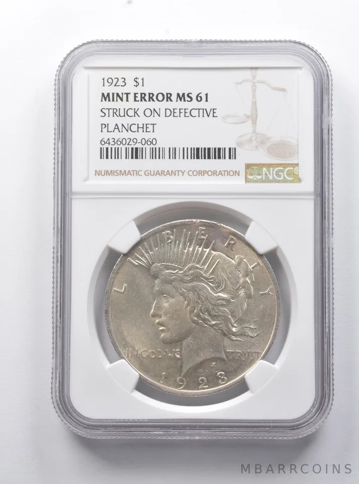 Error MS61 1923 Peace Silver Dollar Struck On Defective Planchet NGC *7914