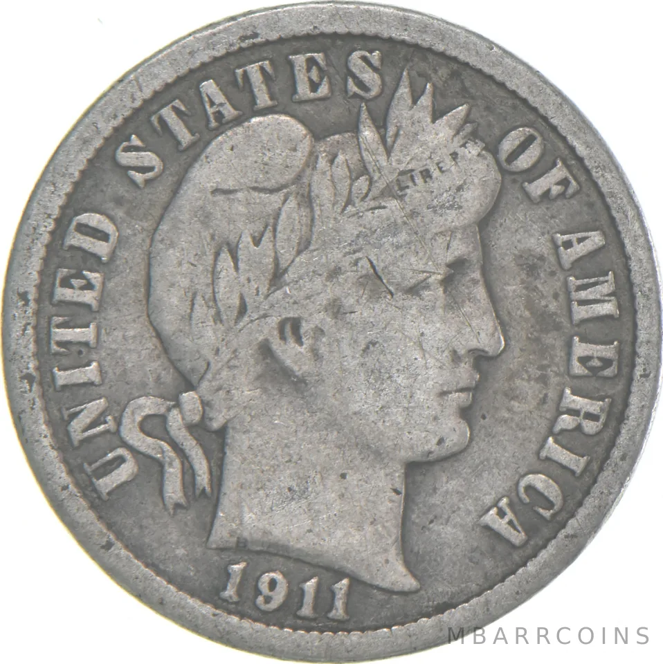 1911-P Barber Dime 90% Silver Average Circ
