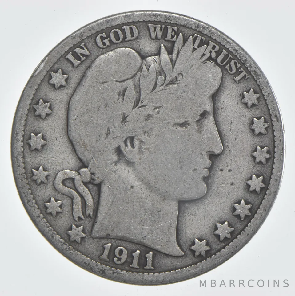 1911-S Barber Half Dollar 90% Silver VG Condition