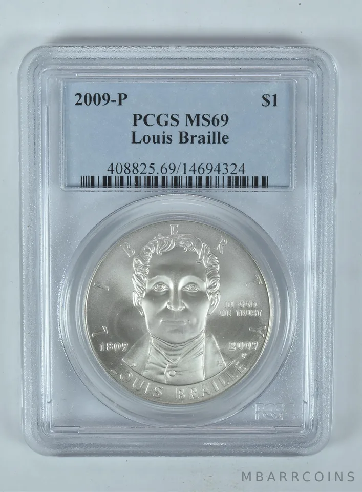 2009-P Louis Braille Commemorative Dollar MS69 PCGS Blue Label
