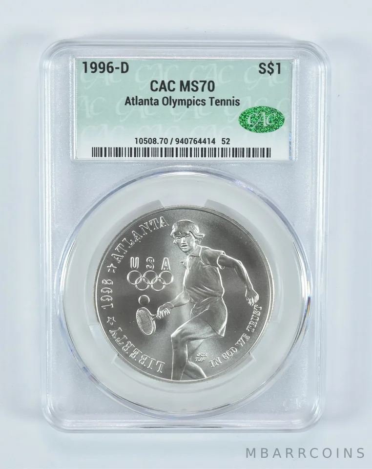 1996-D Olympic Tennis Commemorative Silver Dollar MS70 CAC CACg