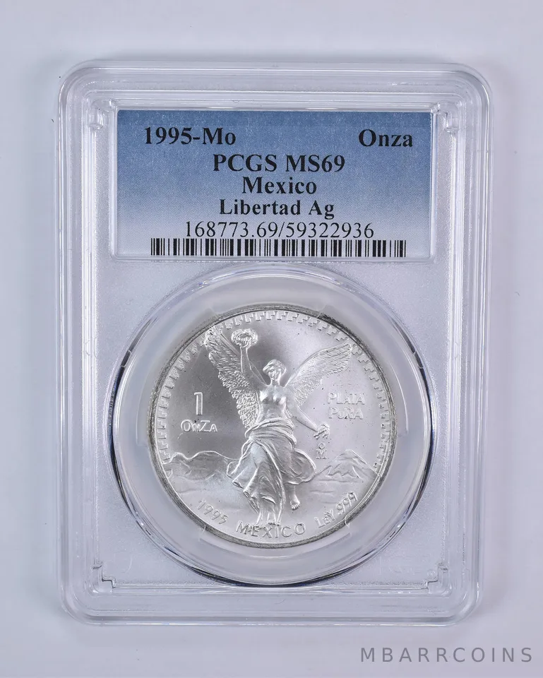 1995 Mo Mexico 1 Onza Silver Libertad MS69 PCGS Blue Label