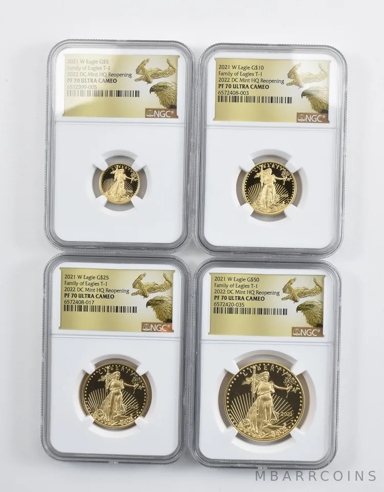 Set 2021-W $5/$10/$25/$50 Gold Eagle Type 1 DC Mint PF70 NGC Low Pop *9381