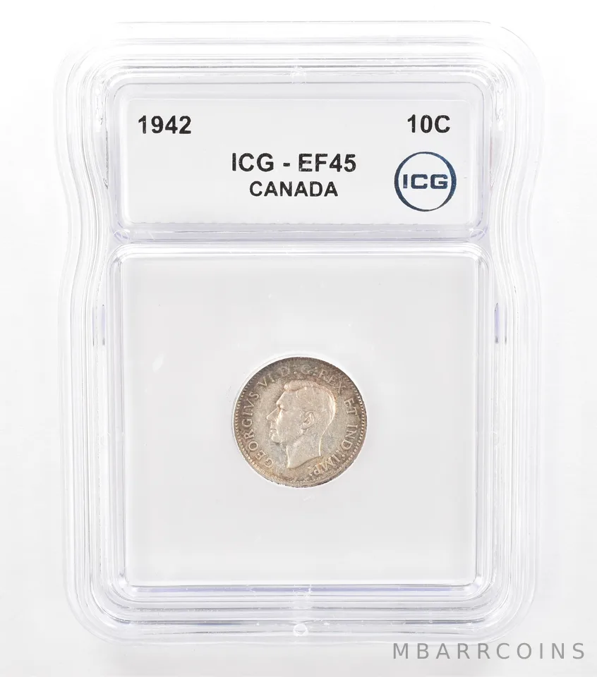 1942 Canada 10 Cents EF45 ICG Beautiful Tone *5760