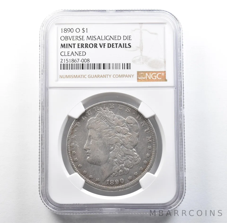 1890-O Morgan Silver Dollar Error Obverse Misaligned Die VF Details NGC *3114