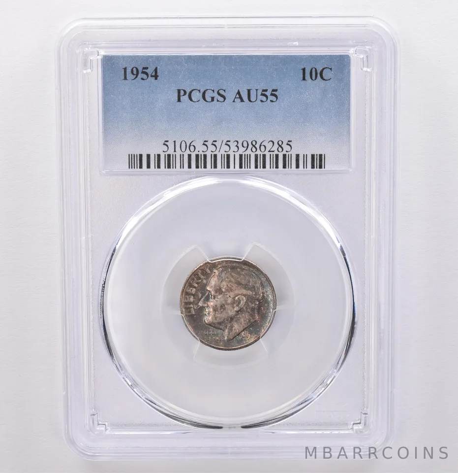 1954 Roosevelt Dime AU55 PCGS Beautiful Tone *9315