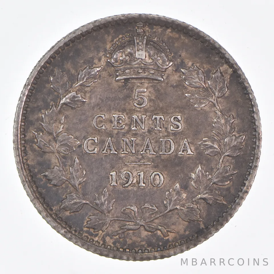 Better Date - 1910 Canada 5 Cents World Coin- Silver *099