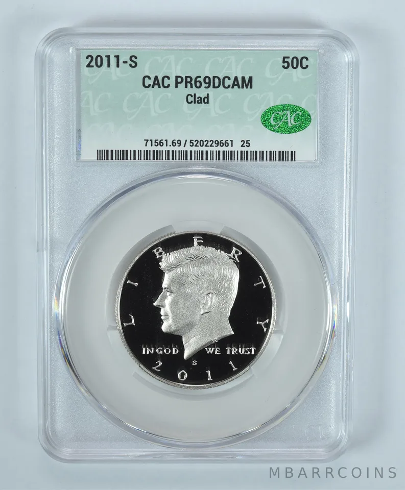 2011-S Kennedy Half Dollar CLAD PR69 DCAM CAC CACg
