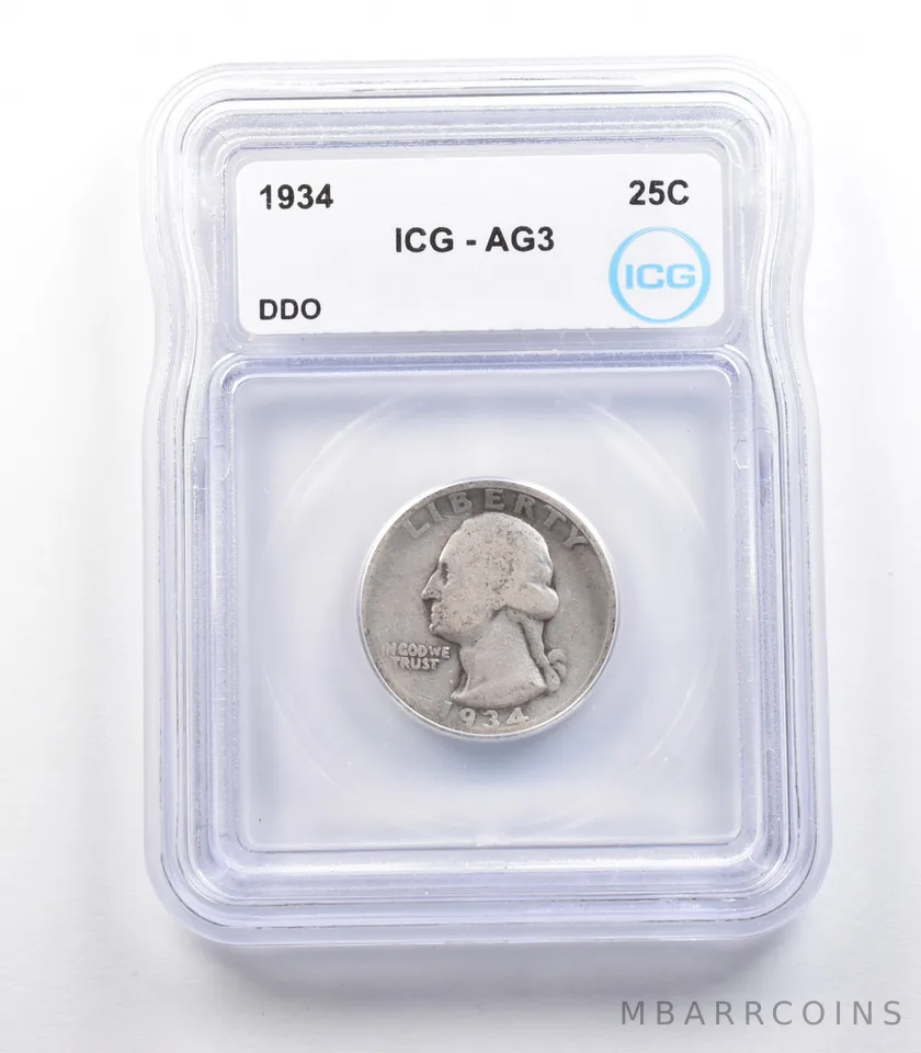 1934 Washington Quarter Mint Error DDO AG3 ICG *2343