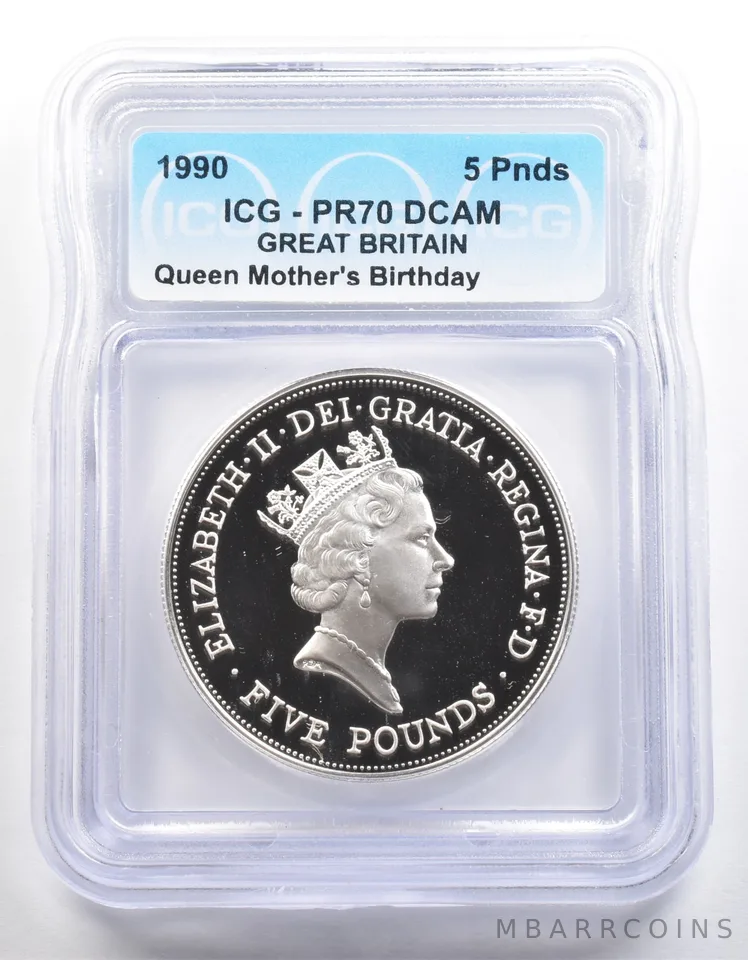 1990 Great Britain 5 Pounds Queen Mother's Birthday PR70 DCAM ICG *4015