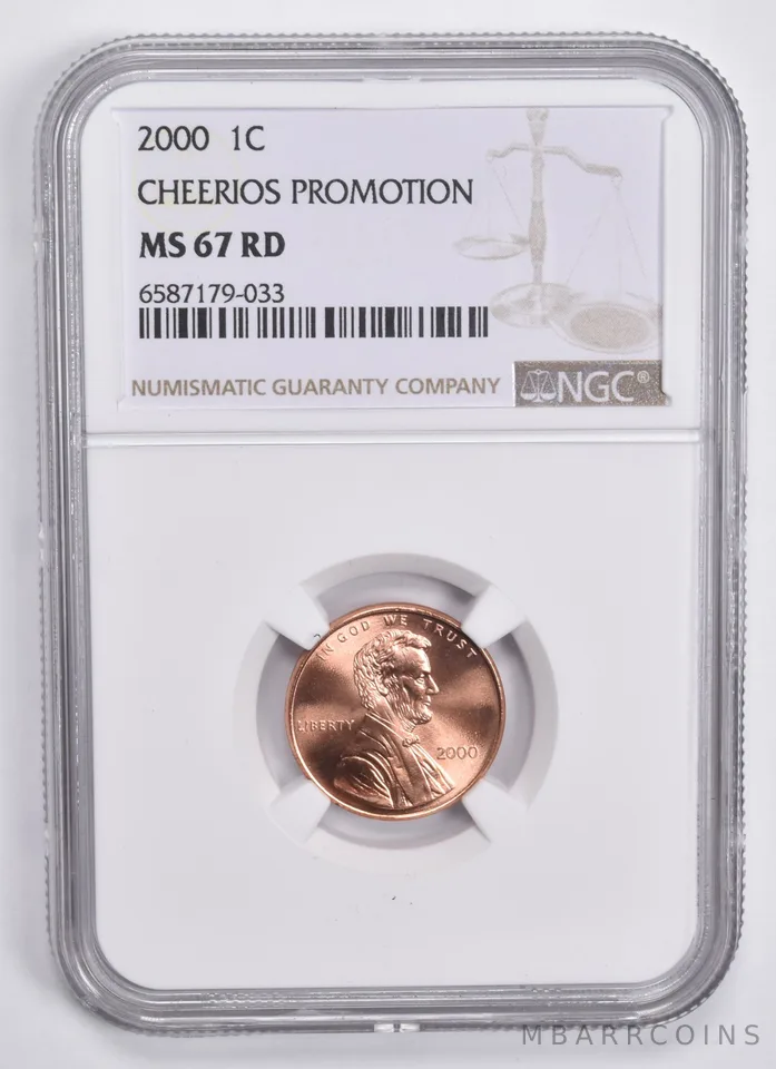 2000 Lincoln Memorial Cent Cheerio Promotion 1C MS67 RD NGC Brown Lbl