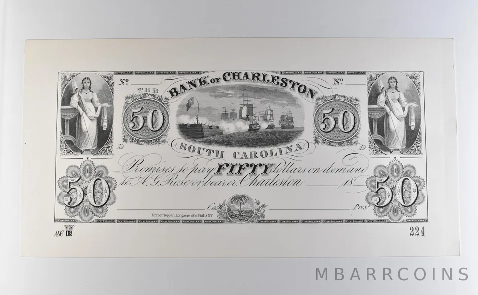 1976 1800s $50 Charleston SC Bank Note Specimen Note *9815