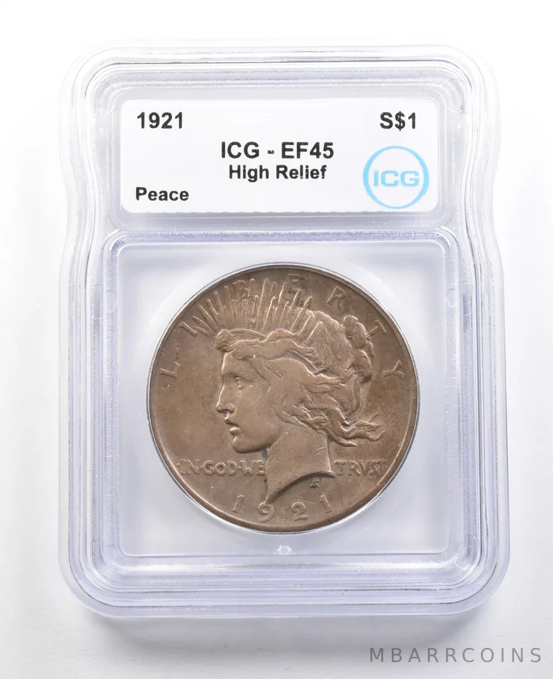 1921 Peace Silver Dollar High Relief EF45 ICG *3599