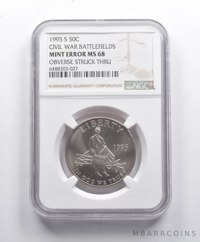 Error MS68 1995-S Civil War Commemorative Half Dollar OBV Strk Thru NGC a8783