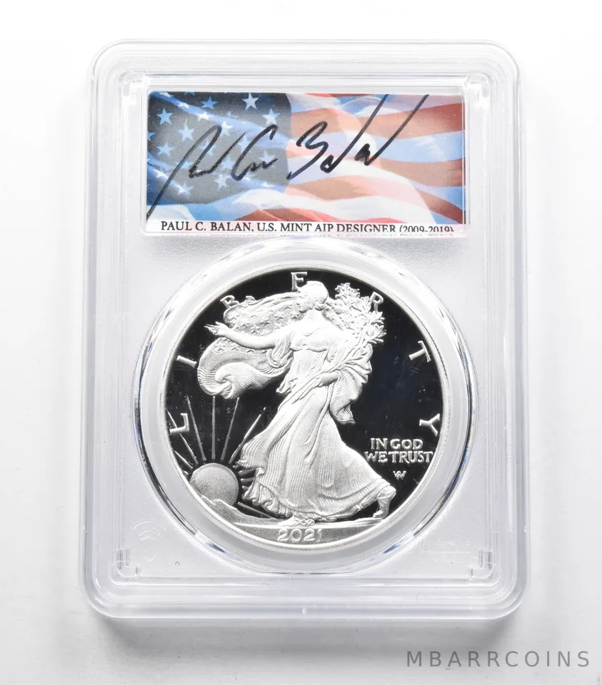 PR70 DCAM 2021-W American Silver Eagle FDOI Type 2 Signed Balan PCGS a0622