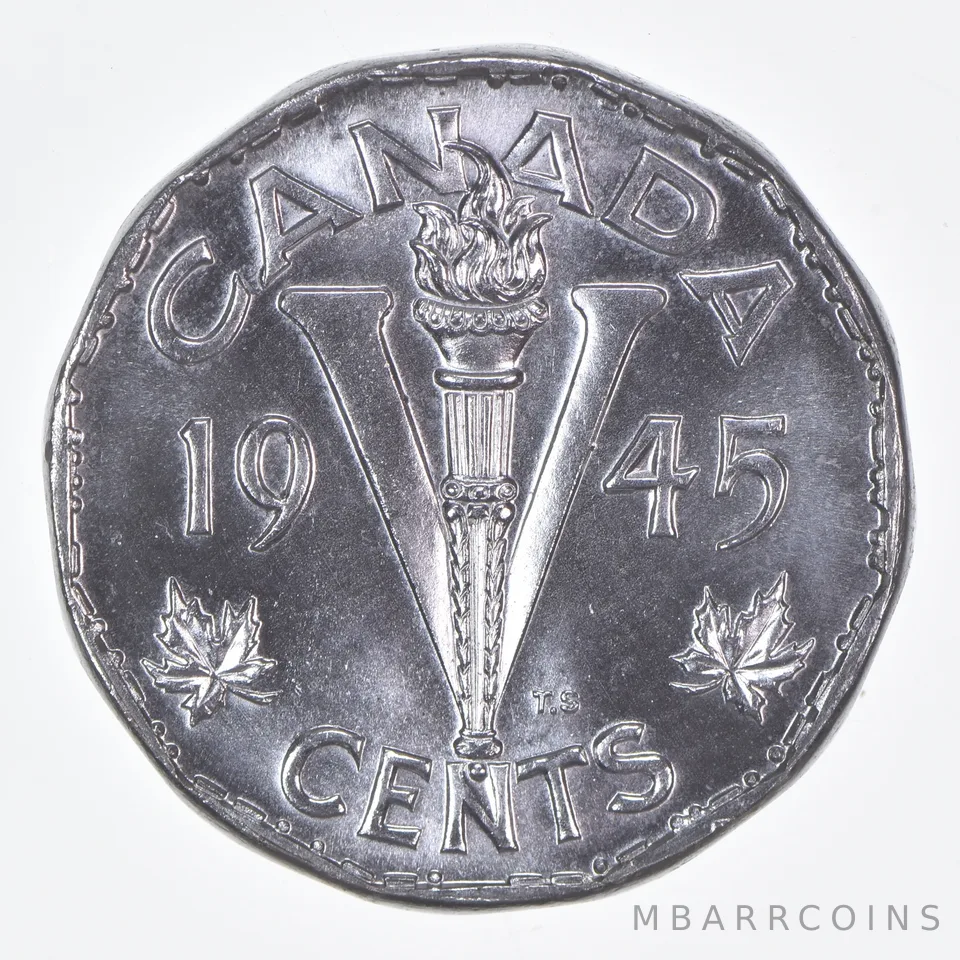 Better Date - 1945 Canada 5 Cents World Coin *339