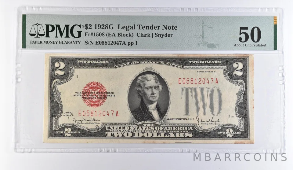 1928 G $2 Legal Tender Note Fr#1508 About Unc 50 PMG *9406