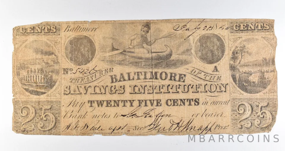 1840 25 Cents Baltimore MD Savings Institution Obsolete Note *8376