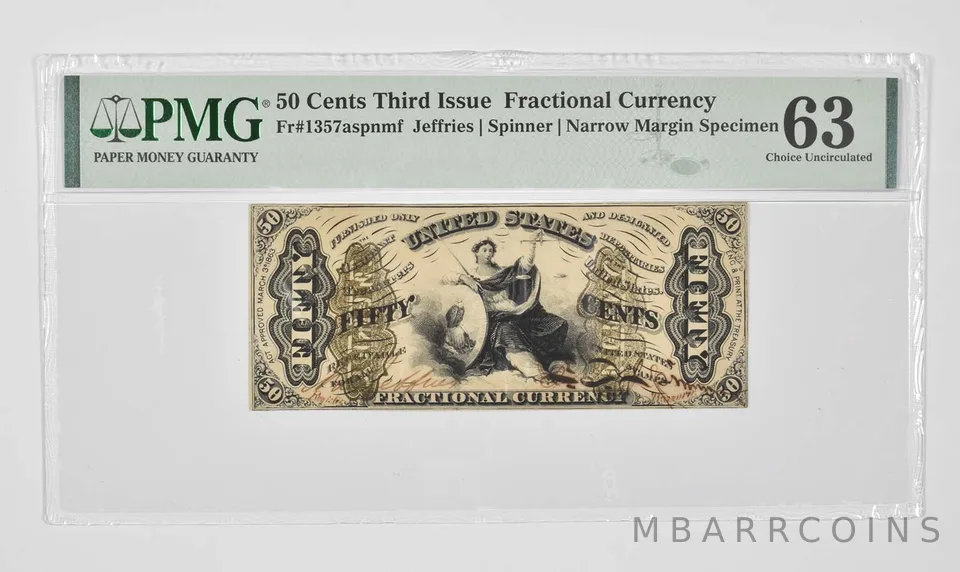50 Cent 3rd Issue US Fractional Currency PMG 63Choice UNC Fr#1357 Specimen *0912