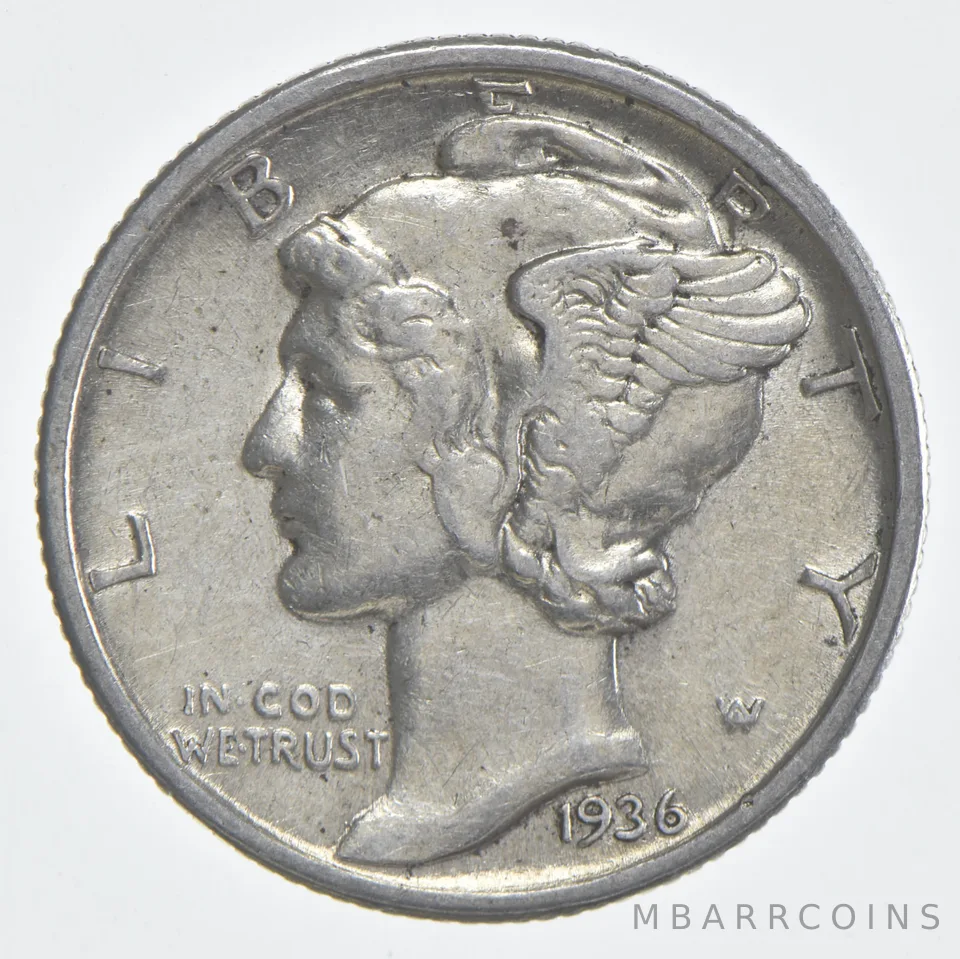 1936 (P) Mercury Dime 90% Silver AU Almost Unc