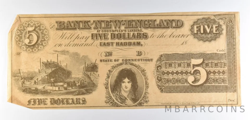 1800s $5 East Haddam CT Bank Of New England Obsolete Note *8612