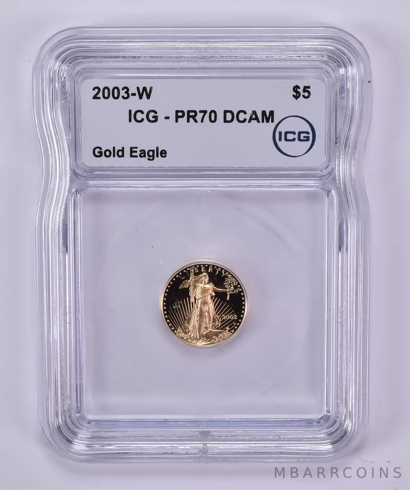 2003-W $5 American Gold Eagle 1/10 Oz Gold PR70 DCAM ICG