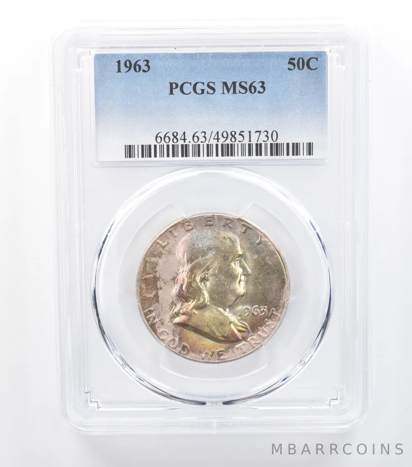 1963 Franklin Half Dollar MS63 PCGS Iridescent Tone *7754