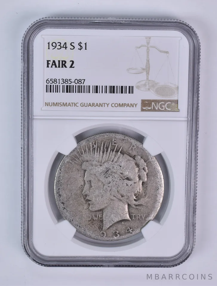 1934-S Peace Silver Dollar Fair 2 NGC Lowball