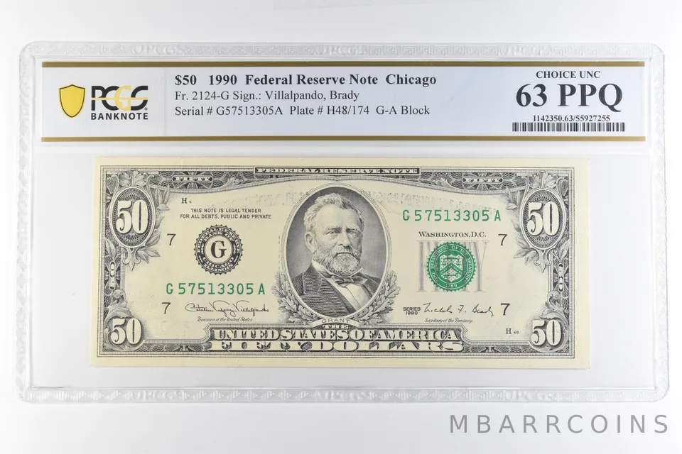 1990 $50 Chicago IL FRN Fr#2124-G Choice Unc 63 PPQ PCGS *6903