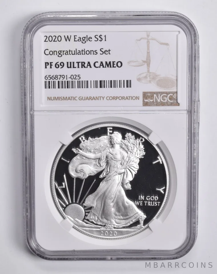 2020-W UCAM American Silver Eagle Congratulations Set PF69 NGC Brown Lbl