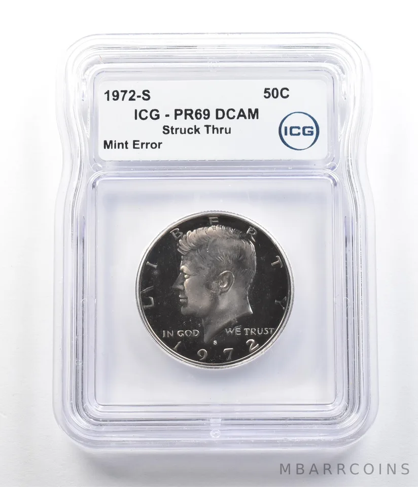 1972-S Kennedy Half Dollar Mint Error Struck Thru PR69 DCAM ICG *7382