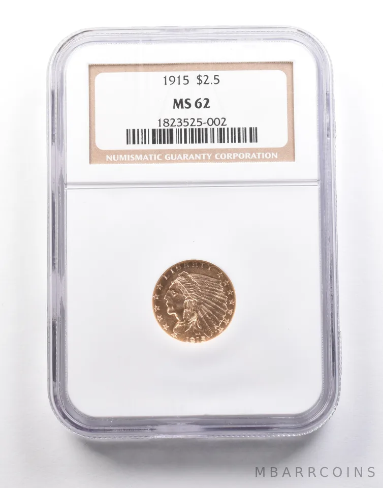 1915 $2.50 Indian Head Gold Quarter Eagle MS62 NGC a5241