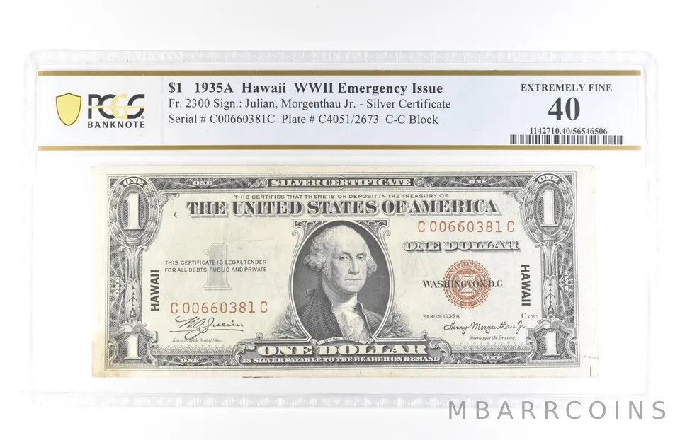 1935 A $1 Silver Certificate Hawaii WWII Emergency Fr#2300 EF 40 PCGS *5800