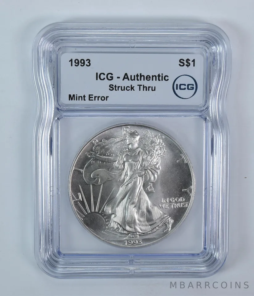 1993 American Silver Eagle Mint Error Struck Thru Authentic ICG