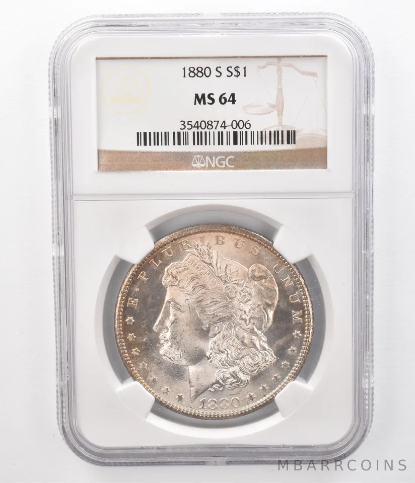 1880-S Morgan Silver Dollar MS64 NGC Beautifully Toned Reverse a0362