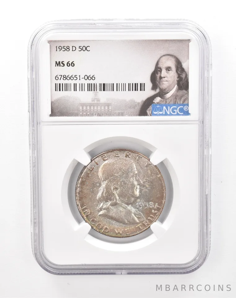 1958-D Franklin Half Dollar MS66 NGC Beautiful Tone *7493