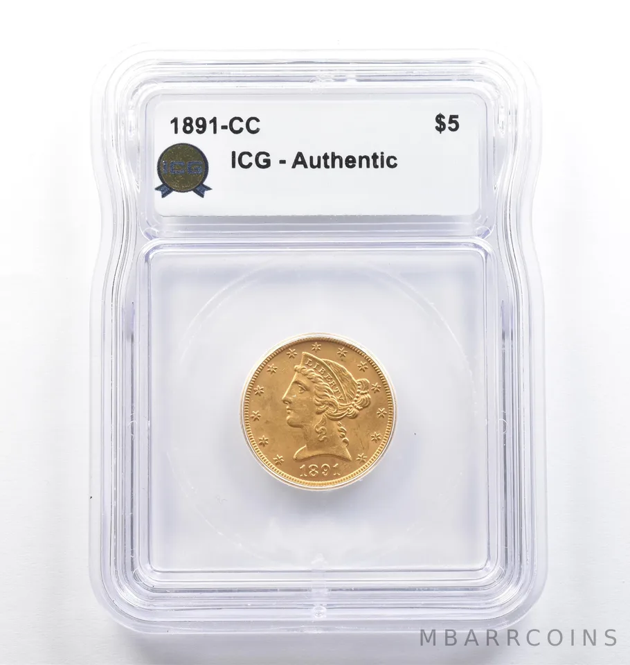 1891-CC $5 Liberty Head Gold Half Eagle Authentic ICG *6928