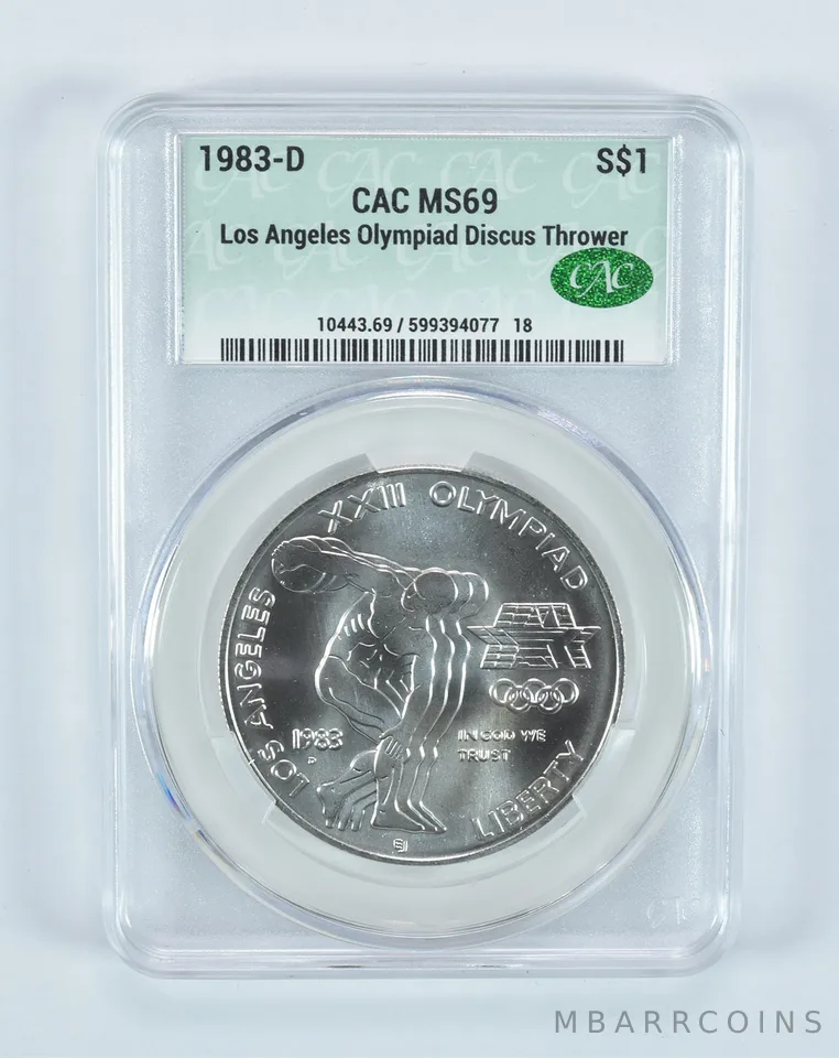 1983-D Olympic Discus Commemorative Silver Dollar MS69 CAC CACg