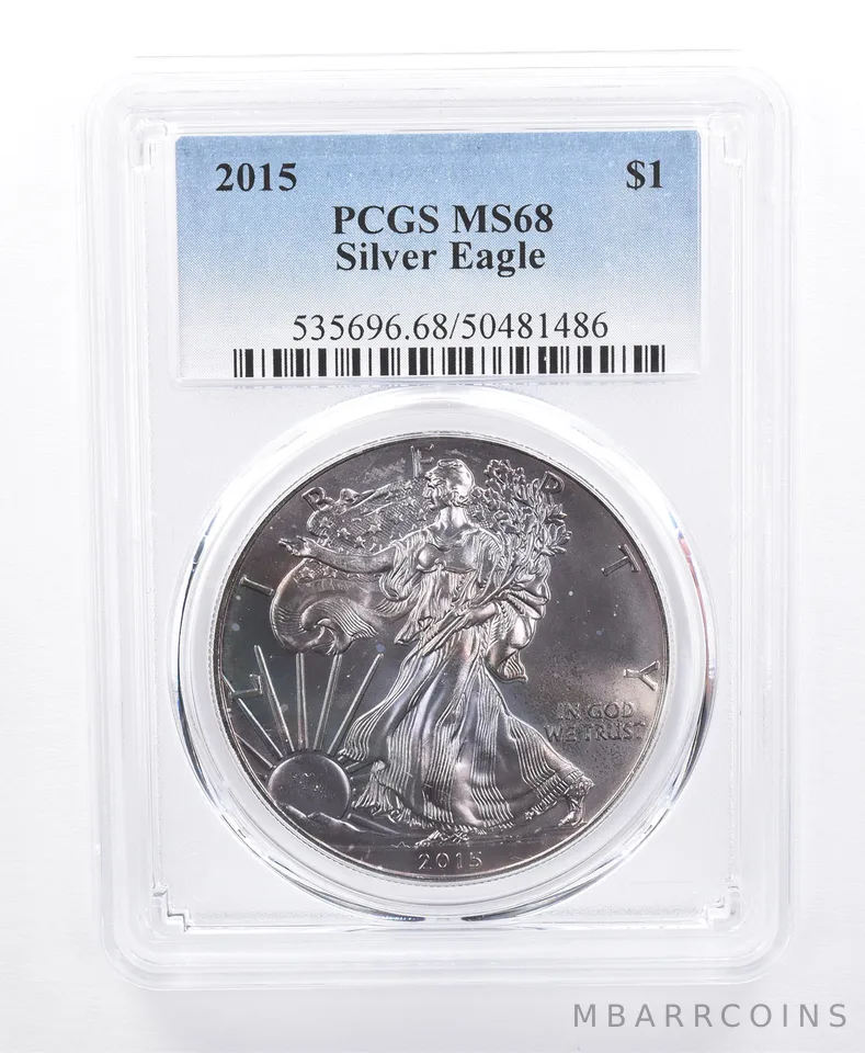 2015 American Silver Eagle MS68 PCGS Purple Tone *8605