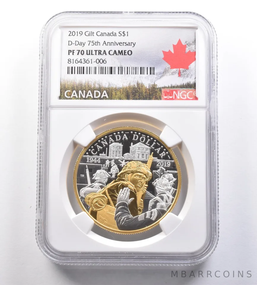 2019 Canada 1 Dollar Gilt Silver D-Day 75th Anniversary PF70 UCAM NGC *7112