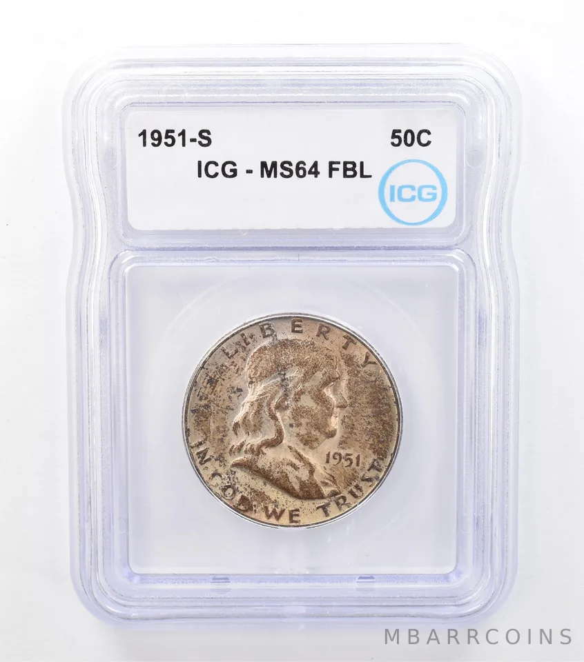 1951-S Franklin Half Dollar MS64 FBL ICG Tone *6564