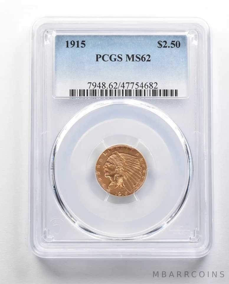 MS62 1915 $2.50 Indian Head Gold Quarter Eagle PCGS a9804