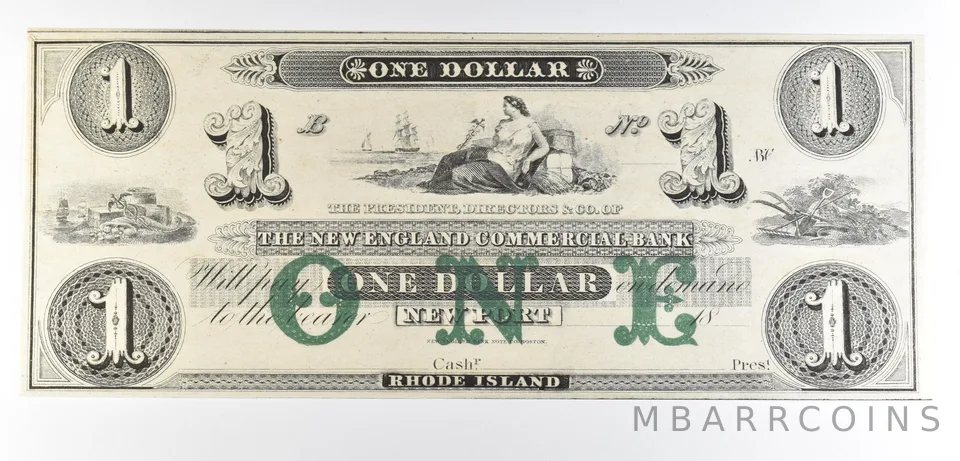 1800s $1 Newport RI New England Commercial Bank Obsolete Note *8562