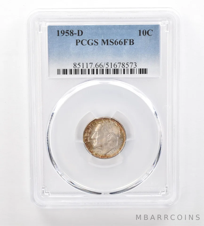 1958-D Roosevelt Dime MS66 FB PCGS Beautiful Tone *7438